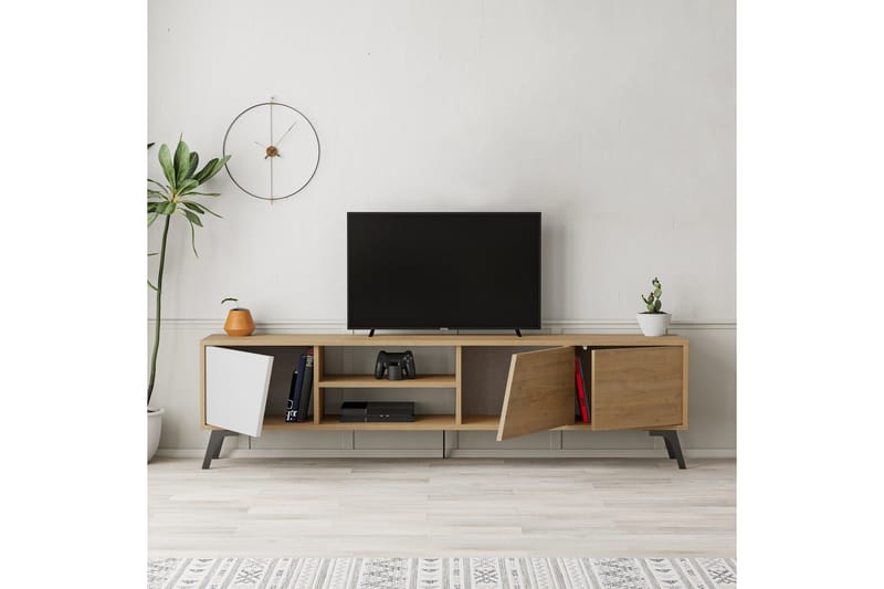 Fiona TV-benk 180x35,6 cm Brun/Hvit - Hanah Home - Møbler - TV- & Mediamøbler - TV benk & mediabenk