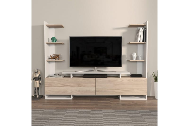 Akdere TV-benk 183.6 cm - Mellomfarget tre/Hvit - Møbler - TV- & Mediamøbler - TV benk & mediabenk