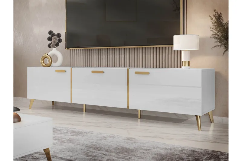 Akihiko TV-benk 204 cm - Hvit - Møbler - TV- & Mediamøbler - TV benk & mediabenk