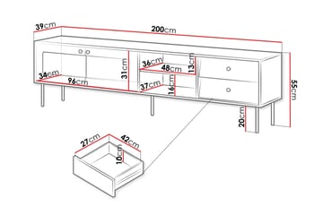 Akilesh Gulvstående TV-benk 200 cm med Oppbevaring i Malt Tre - Hvit - Møbler - TV- & Mediamøbler - TV benk & mediabenk