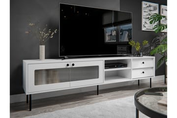 Akilesh Gulvstående TV-benk 200 cm med Oppbevaring i Malt Tre - Hvit - Møbler - TV- & Mediamøbler - TV benk & mediabenk