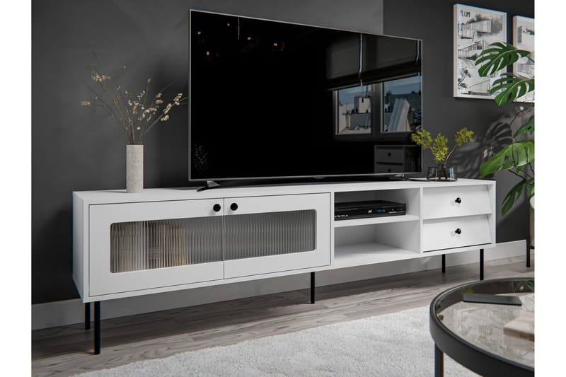 Akilesh Gulvstående TV-benk 200 cm med Oppbevaring i Malt Tre - Hvit - Møbler - TV- & Mediamøbler - TV benk & mediabenk