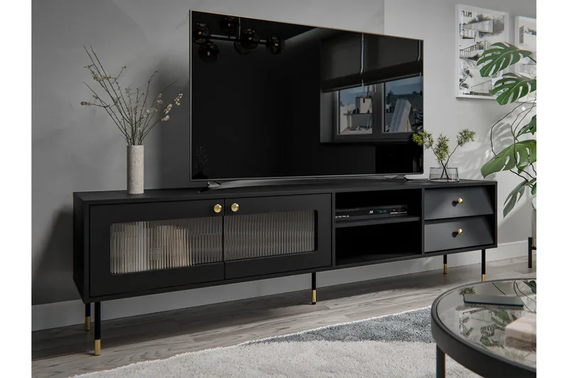 Akilesh TV-benk 200 cm - Svart - Møbler - TV- & Mediamøbler - TV benk & mediabenk