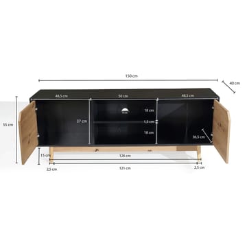 Alaro TV-benk 150 cm - Svart med eikefargede fronter/ben - Møbler - TV- & Mediamøbler - TV benk & mediabenk