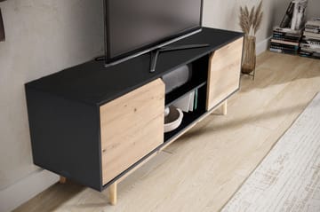 Alaro TV-benk 150 cm - Svart med eikefargede fronter/ben - Møbler - TV- & Mediamøbler - TV benk & mediabenk