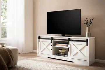 Alino TV-benk 150 cm - Hvit med svarte beslag - Møbler - TV- & Mediamøbler - TV benk & mediabenk