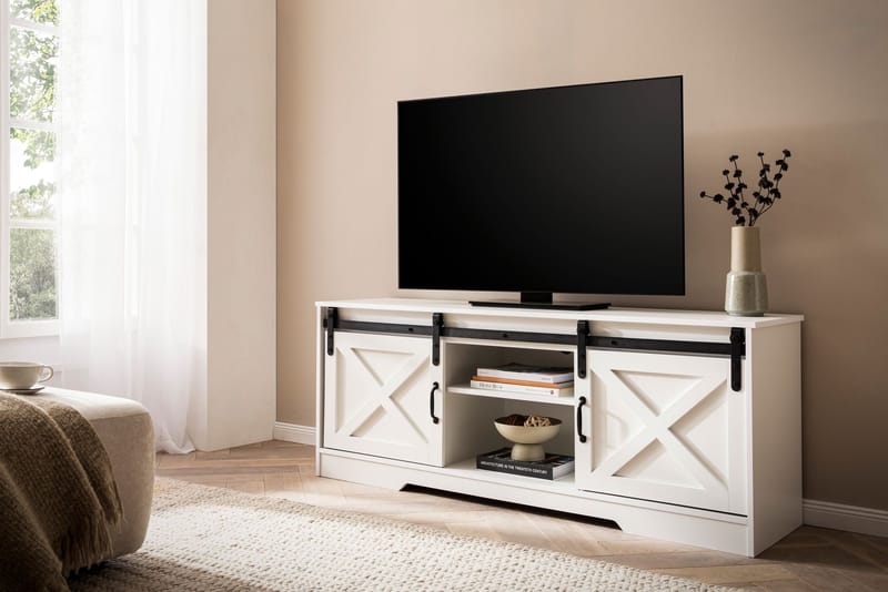Alino TV-benk 150 cm - Hvit med svarte beslag - Møbler - TV- & Mediamøbler - TV benk & mediabenk