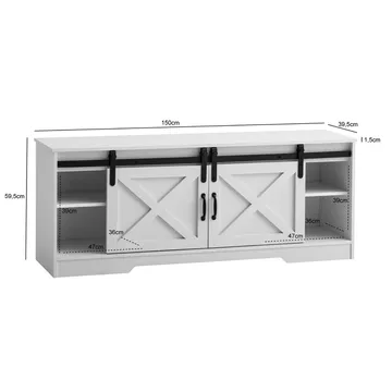 Alino TV-benk 150 cm - Hvit med svarte beslag - Møbler - TV- & Mediamøbler - TV benk & mediabenk