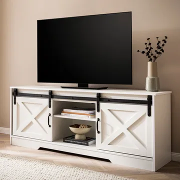 Alino TV-benk 150 cm - Hvit med svarte beslag - Møbler - TV- & Mediamøbler - TV benk & mediabenk