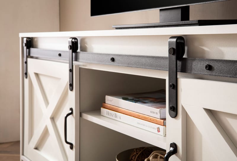 Alino TV-benk 150 cm - Hvit med svarte beslag - Møbler - TV- & Mediamøbler - TV benk & mediabenk