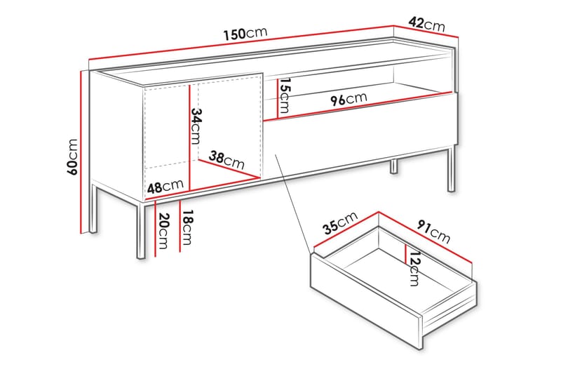 Amelus TV-benk 150 cm - Brun - Møbler - TV- & Mediamøbler - TV benk & mediabenk