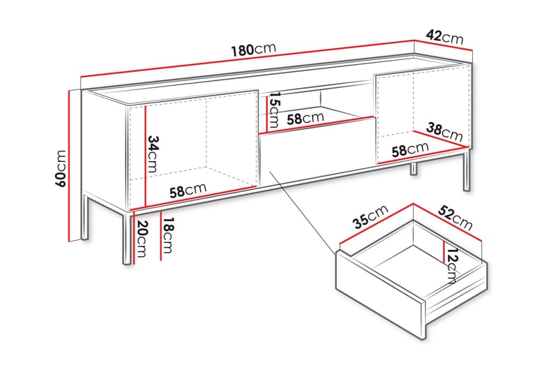 Amelus TV-benk 180 cm - Brun - Møbler - TV- & Mediamøbler - TV benk & mediabenk