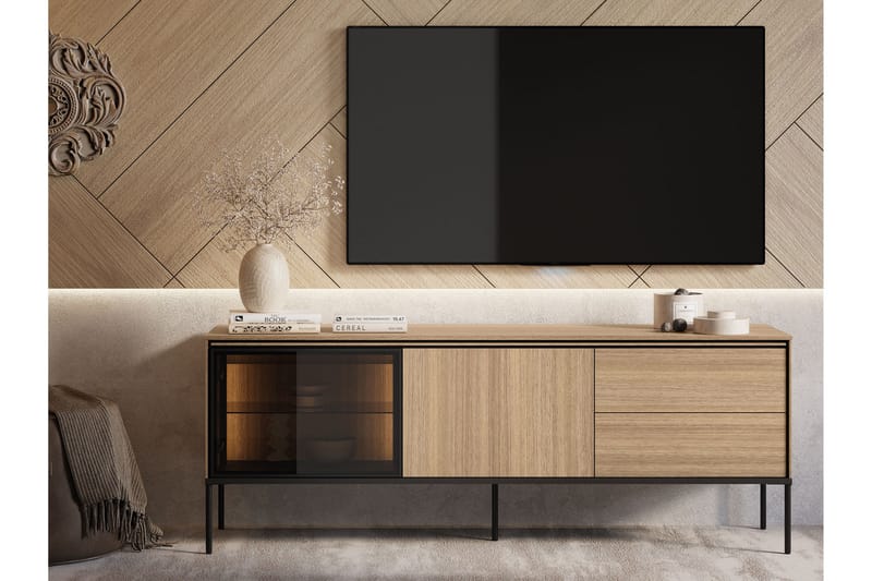 Basici Gulvstående TV-benk 167 cm med Oppbevaring i Mørkt Tre - Brun - Møbler - TV- & Mediamøbler - TV benk & mediabenk