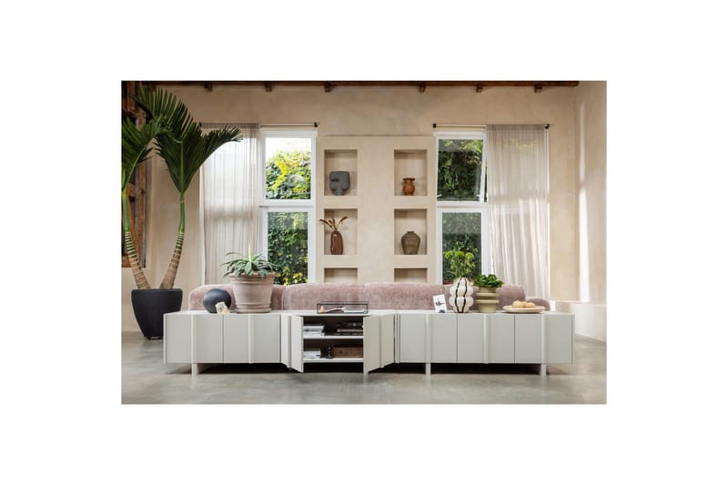 Basu TV-benk Frittstående 152 cm med Oppbevaring i Lyst Tre - Beige - Møbler - TV- & Mediamøbler - TV benk & mediabenk