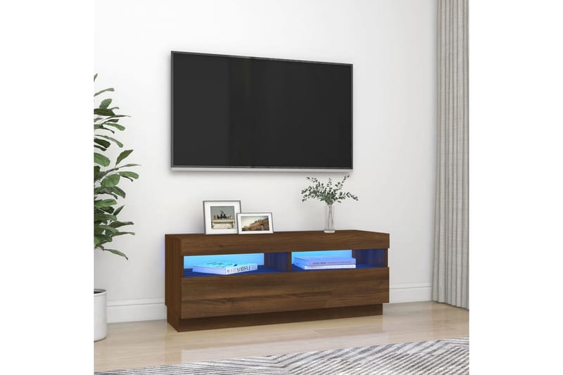 beBasic TV-benk med LED-lys brun eik 100x35x40 cm - Brun - TV benk & mediabenk