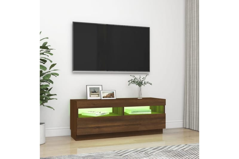 beBasic TV-benk med LED-lys brun eik 100x35x40 cm - Brun - TV benk & mediabenk
