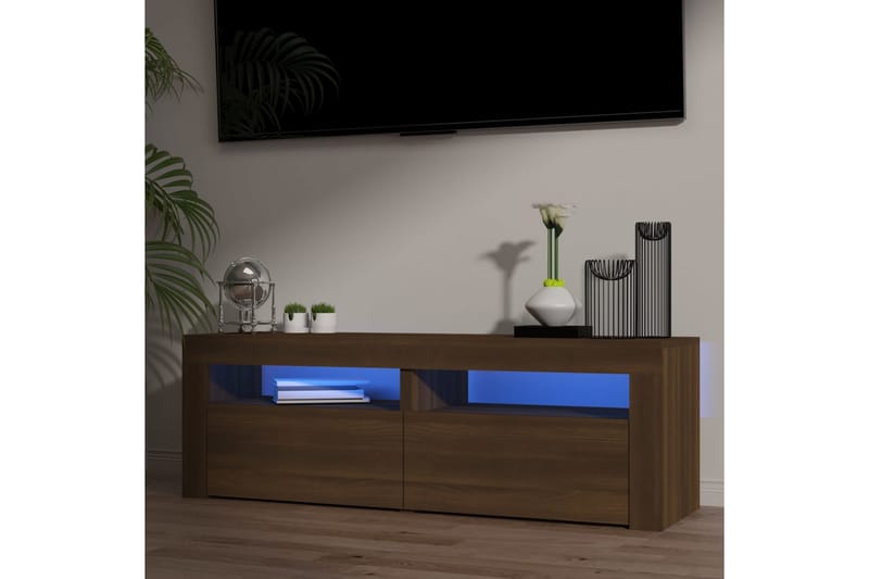 beBasic TV-benk med LED-lys brun eik 120x35x40 cm - Brun - TV benk & mediabenk