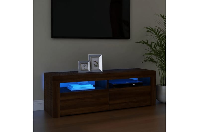 beBasic TV-benk med LED-lys brun eik 120x35x40 cm - Brun - TV benk & mediabenk