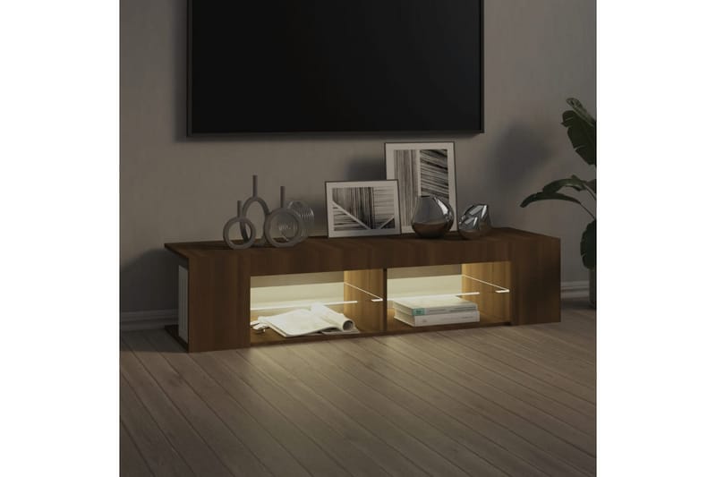 beBasic TV-benk med LED-lys brun eik 135x39x30 cm - Brun - TV benk & mediabenk