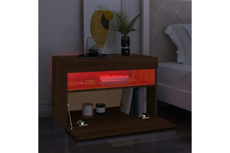 beBasic TV-benk med LED-lys brun eik 60x35x40 cm - Brun - TV benk & mediabenk