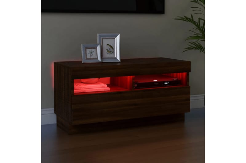 beBasic TV-benk med LED-lys brun eik 80x35x40 cm - Brun - TV benk & mediabenk
