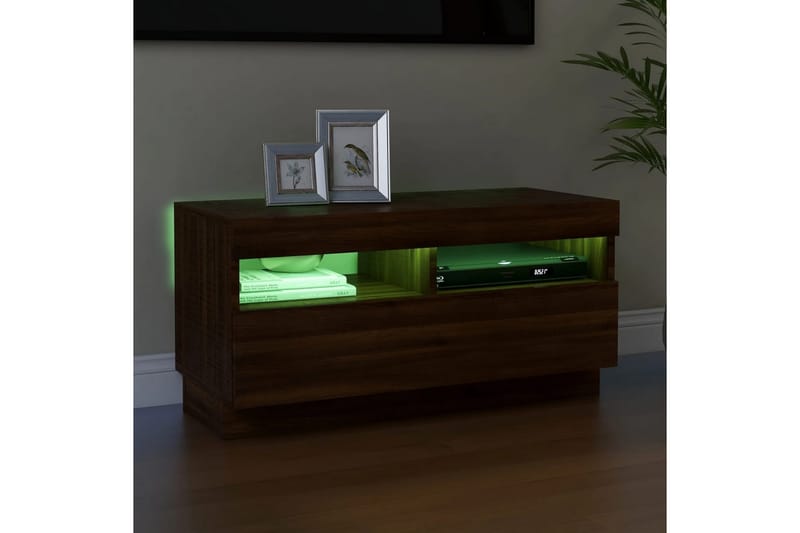 beBasic TV-benk med LED-lys brun eik 80x35x40 cm - Brun - TV benk & mediabenk