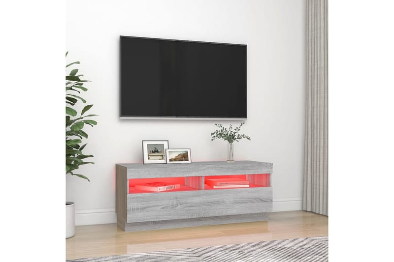 beBasic TV-benk med LED-lys grå sonoma 100x35x40 cm - GrÃ¥ - TV benk & mediabenk