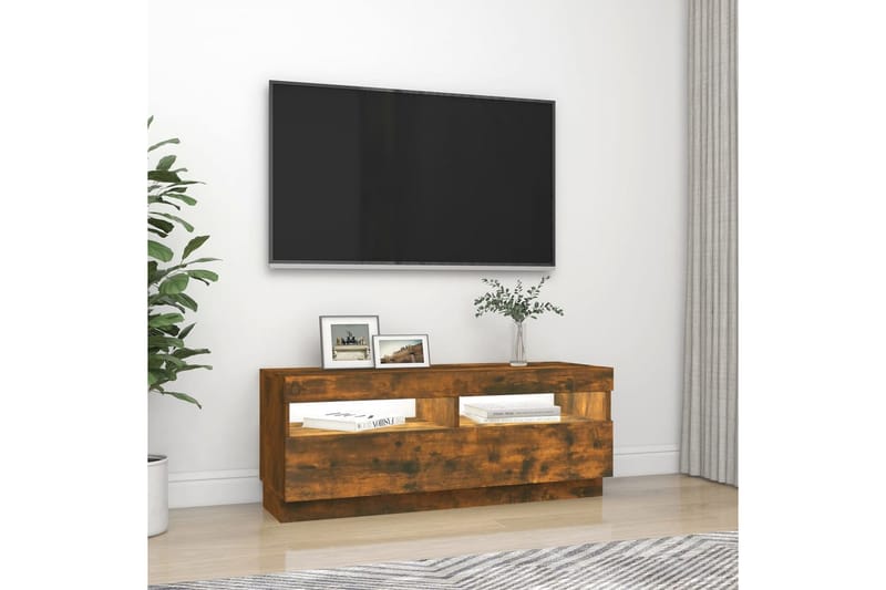 beBasic TV-benk med LED-lys røkt eik 100x35x40 cm - Brun - TV benk & mediabenk