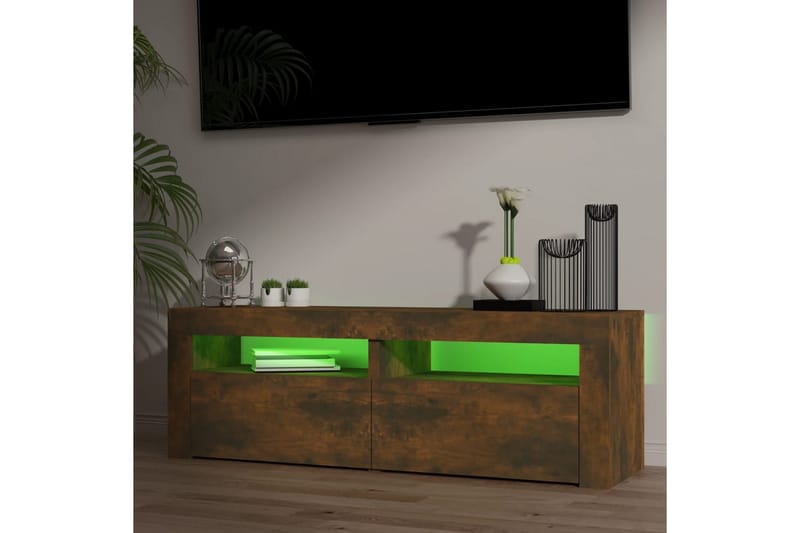 beBasic TV-benk med LED-lys røkt eik 120x35x40 cm - Brun - TV benk & mediabenk