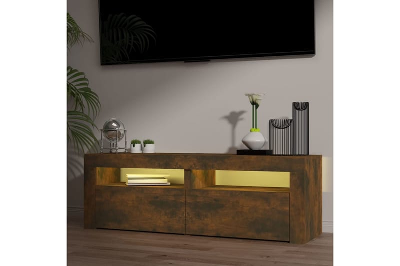 beBasic TV-benk med LED-lys røkt eik 120x35x40 cm - Brun - TV benk & mediabenk