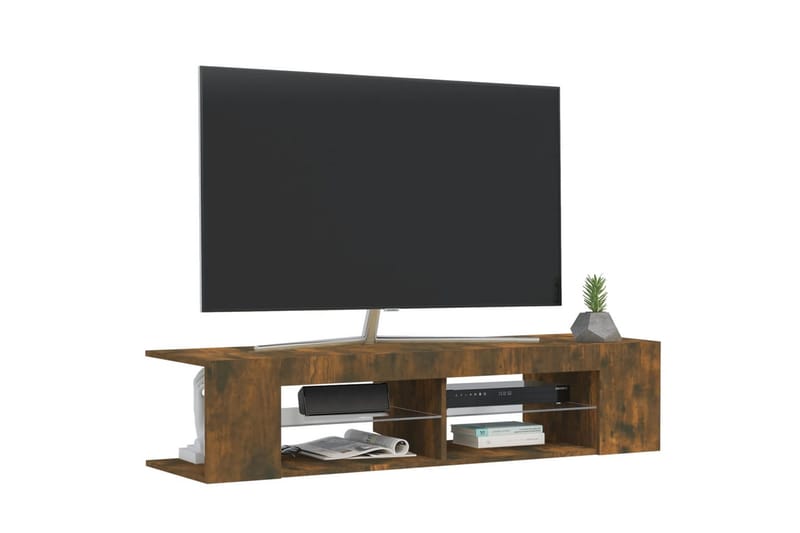beBasic TV-benk med LED-lys røkt eik 135x39x30 cm - Brun - TV benk & mediabenk