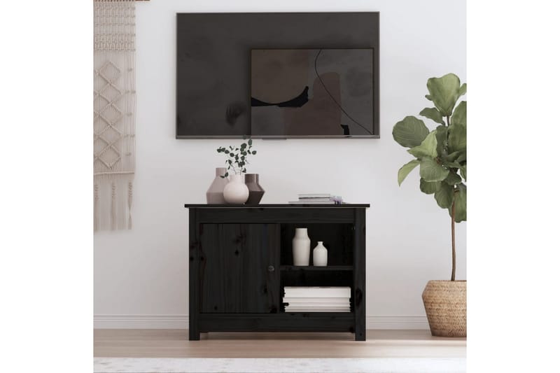 beBasic TV-benk svart 70x36,5x52 cm heltre furu - Svart - TV benk & mediabenk