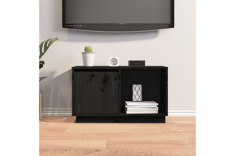 beBasic TV-benk svart 74x35x44 cm heltre furu - Svart - TV benk & mediabenk
