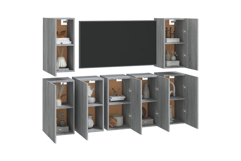 beBasic TV-benker 7 stk grå sonoma 30,5x30x60 cm konstruert tre - GrÃ¥ - TV benk & mediabenk