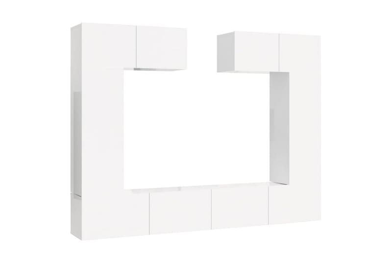 beBasic TV-benksett 6 deler høyglans hvit konstruert tre - Hvit - TV benk & mediabenk