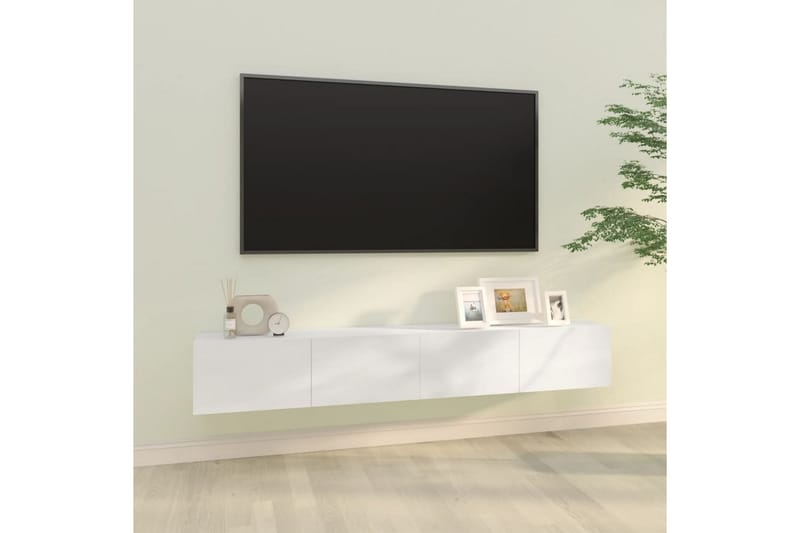 beBasic Vegg TV-benker 2 stk h�øyglans hvit 100x30x30 cm konstruert tre - Hvit - TV benk & mediabenk
