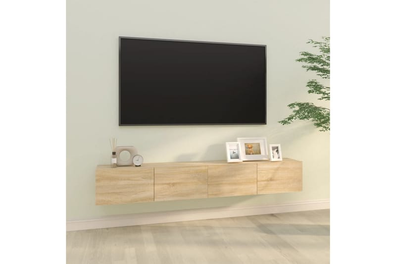 beBasic Vegghengte TV-benker 2 stk sonoma 100x30x30 cm konstruert tre - Brun - TV benk & mediabenk