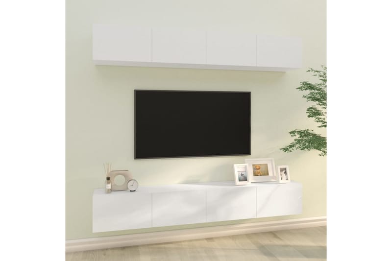 beBasic Vegghengte TV-benker 4 stk høyglans hvit 100x30x30 cm - Hvit - TV benk & mediabenk