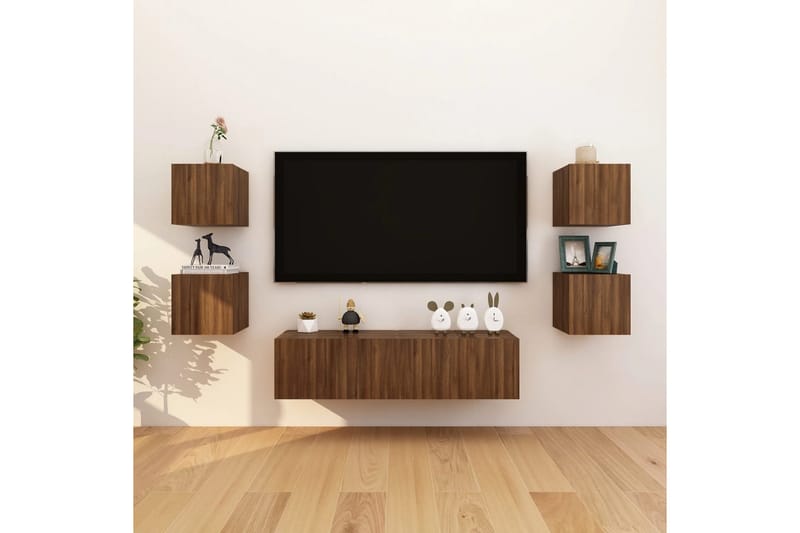 beBasic Vegghengte TV-benker 8 stk brun eik 30,5x30x30 cm - Brun - TV benk & mediabenk
