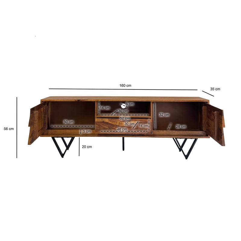 Belano TV-benk 160 cm industriell stil - Varm brun med svarte ben - Møbler - TV- & Mediamøbler - TV benk & mediabenk