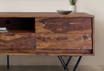 Belano TV-benk 160 cm industriell stil - Varm brun med svarte ben - Møbler - TV- & Mediamøbler - TV benk & mediabenk