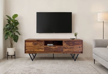 Belano TV-benk 160 cm industriell stil - Varm brun med svarte ben - Møbler - TV- & Mediamøbler - TV benk & mediabenk