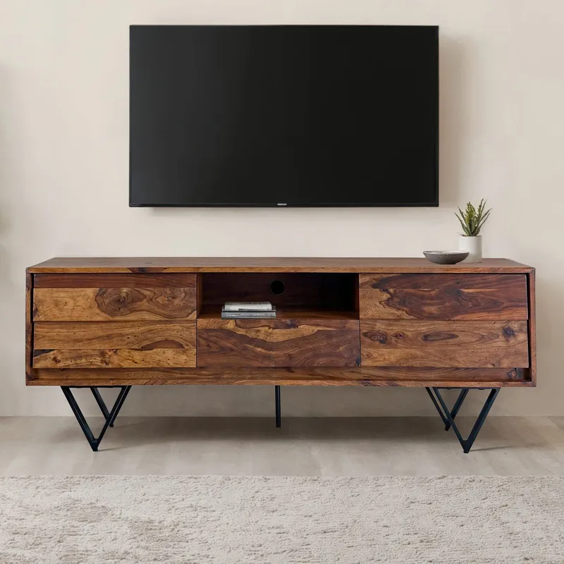 Belano TV-benk 160 cm industriell stil - Varm brun med svarte ben - Møbler - TV- & Mediamøbler - TV benk & mediabenk