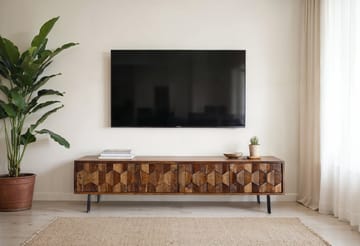 Belara TV-benk 160 cm 3D-mønster - Varm lysebrun med flerfargede fronter og svarte ben - Møbler - TV- & Mediamøbler - TV benk & mediabenk