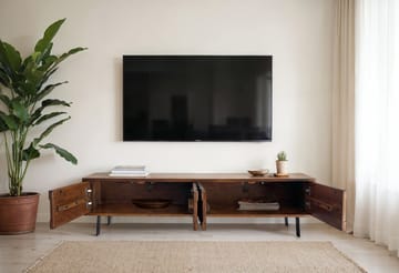 Belara TV-benk 160 cm 3D-mønster - Varm lysebrun med flerfargede fronter og svarte ben - Møbler - TV- & Mediamøbler - TV benk & mediabenk