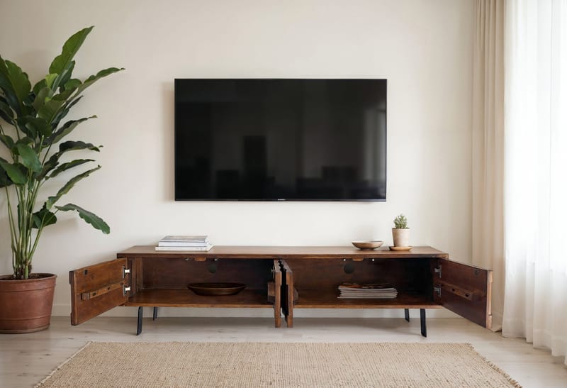 Belara TV-benk 160 cm 3D-mønster - Varm lysebrun med flerfargede fronter og svarte ben - Møbler - TV- & Mediamøbler - TV benk & mediabenk