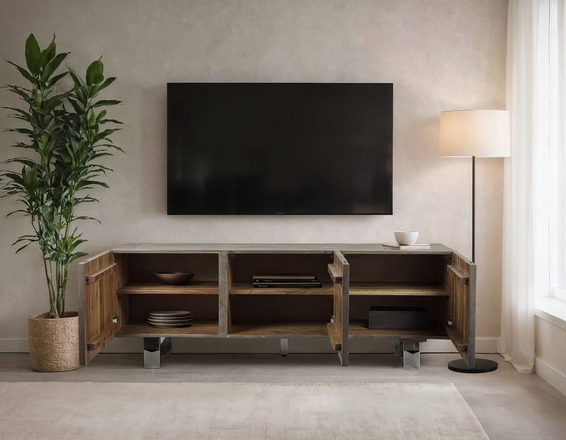 Belela TV-benk 160 cm - røykgrå og krom - Møbler - TV- & Mediamøbler - TV benk & mediabenk