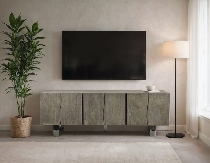 Belela TV-benk 160 cm - røykgrå og krom - Møbler - TV- & Mediamøbler - TV benk & mediabenk