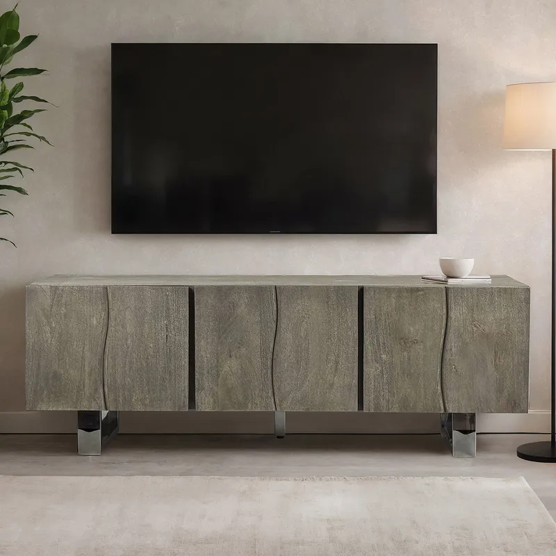 Belela TV-benk 160 cm - røykgrå og krom - Møbler - TV- & Mediamøbler - TV benk & mediabenk