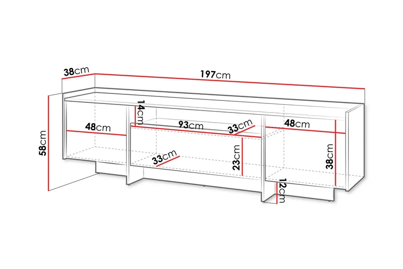 Bellia Tv-Skap 197x38 cm - Brun - Møbler - TV- & Mediamøbler - TV-skap
